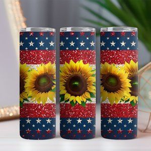 Sunflower Tumbler, Floral Tumbler, Patriotic Tumbler, America Tumbler